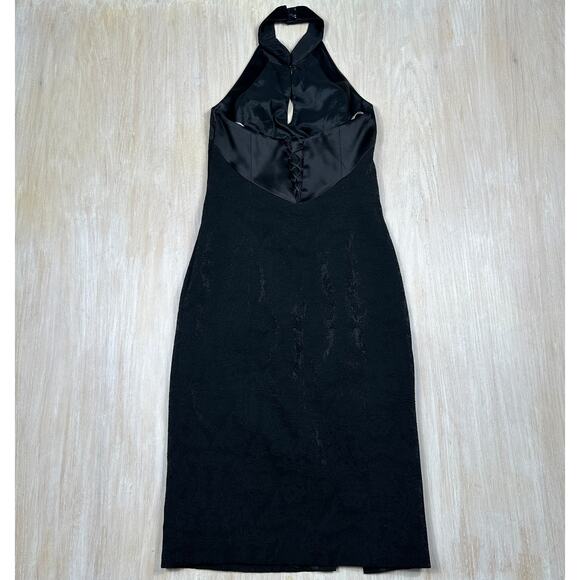 Karen Millen Black Jacquard Halter Neck Satin Trim Cocktail Party Midi Dress 8 - Picture 10 of 14